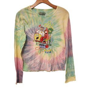 Nickelodeon Spongebob SquarePants Shirt‎ Tie Dye Juniors Ruffled Hem Medium EUC
